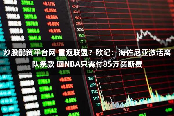 炒股配资平台网 重返联盟?欧记:海佐尼亚激活离队条款 回NBA只需付85万买断费